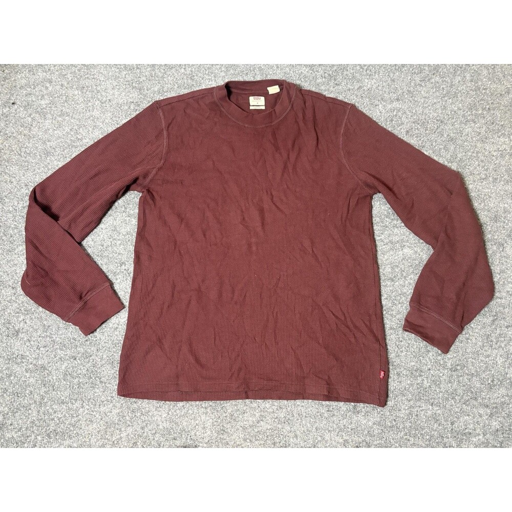 Levi's Shirt Mens M Red Long Sleeve Thermal Waffle Knit Crew Neck Cotton Casual